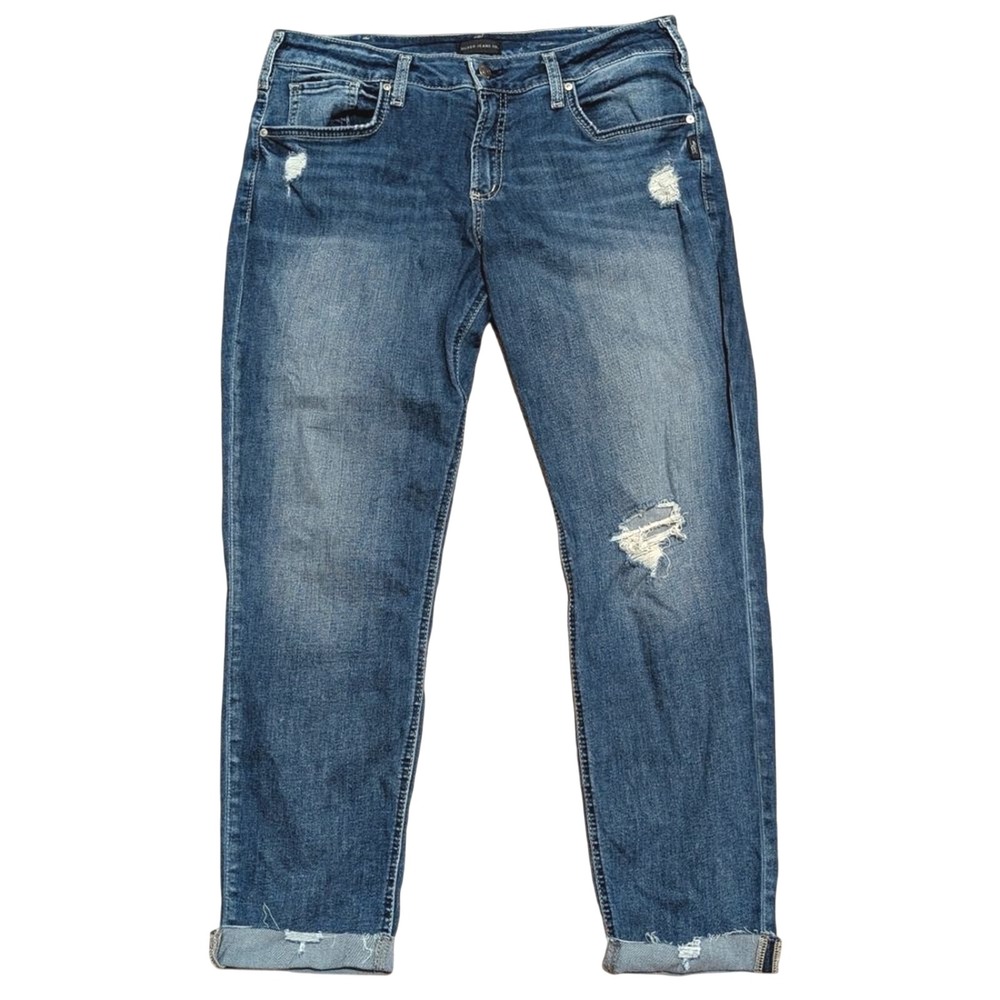 Silver Jeans‎ Womens 34 Boyfriend Ripped Ankle Denim Pants Slim Leg